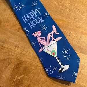 Pink Panther like Dita Von Tease Blue martini happy hour Party Tie 100% silk